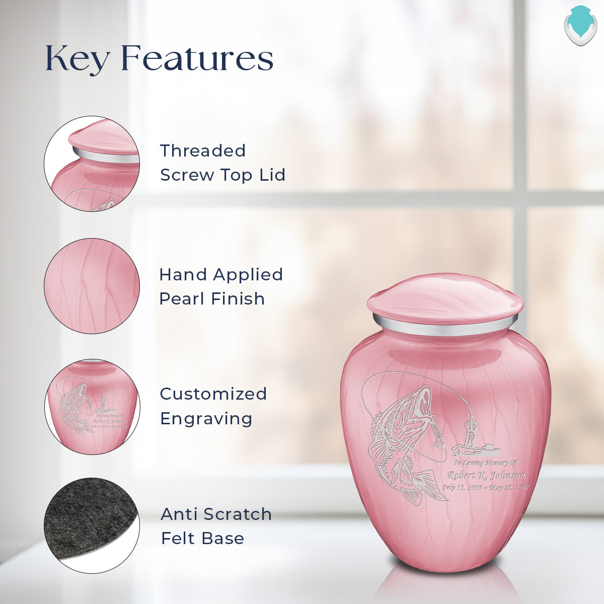 Medium Embrace Pearl Light Pink Fishing Cremation Urn