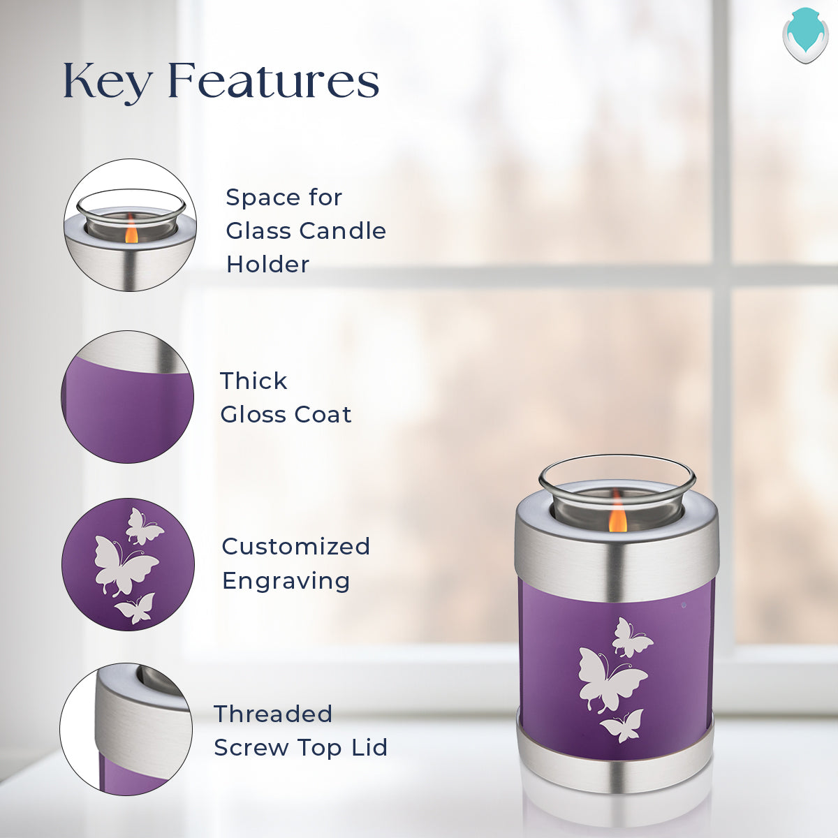Candle Holder Embrace Purple Butterfly Cremation Urn
