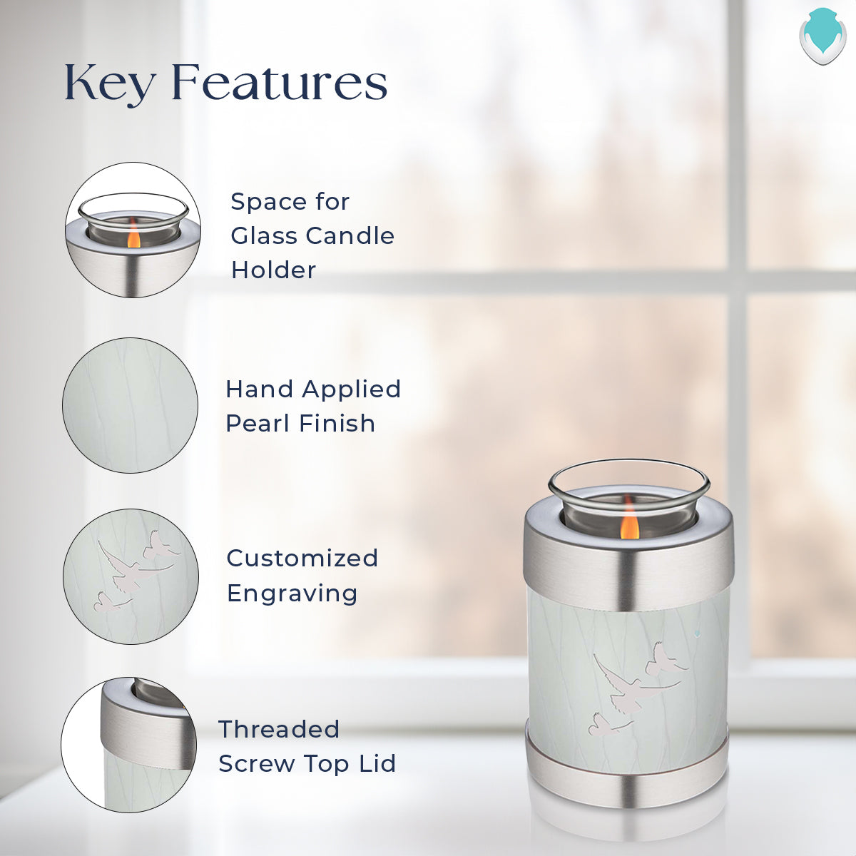 Candle Holder Embrace Pearl White Doves Cremation Urn