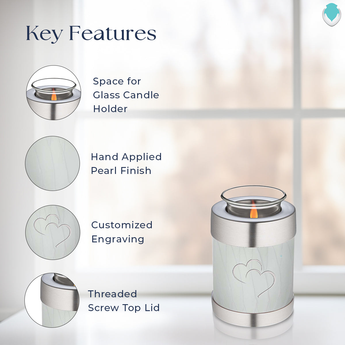 Candle Holder Embrace Pearl White Hearts Cremation Urn