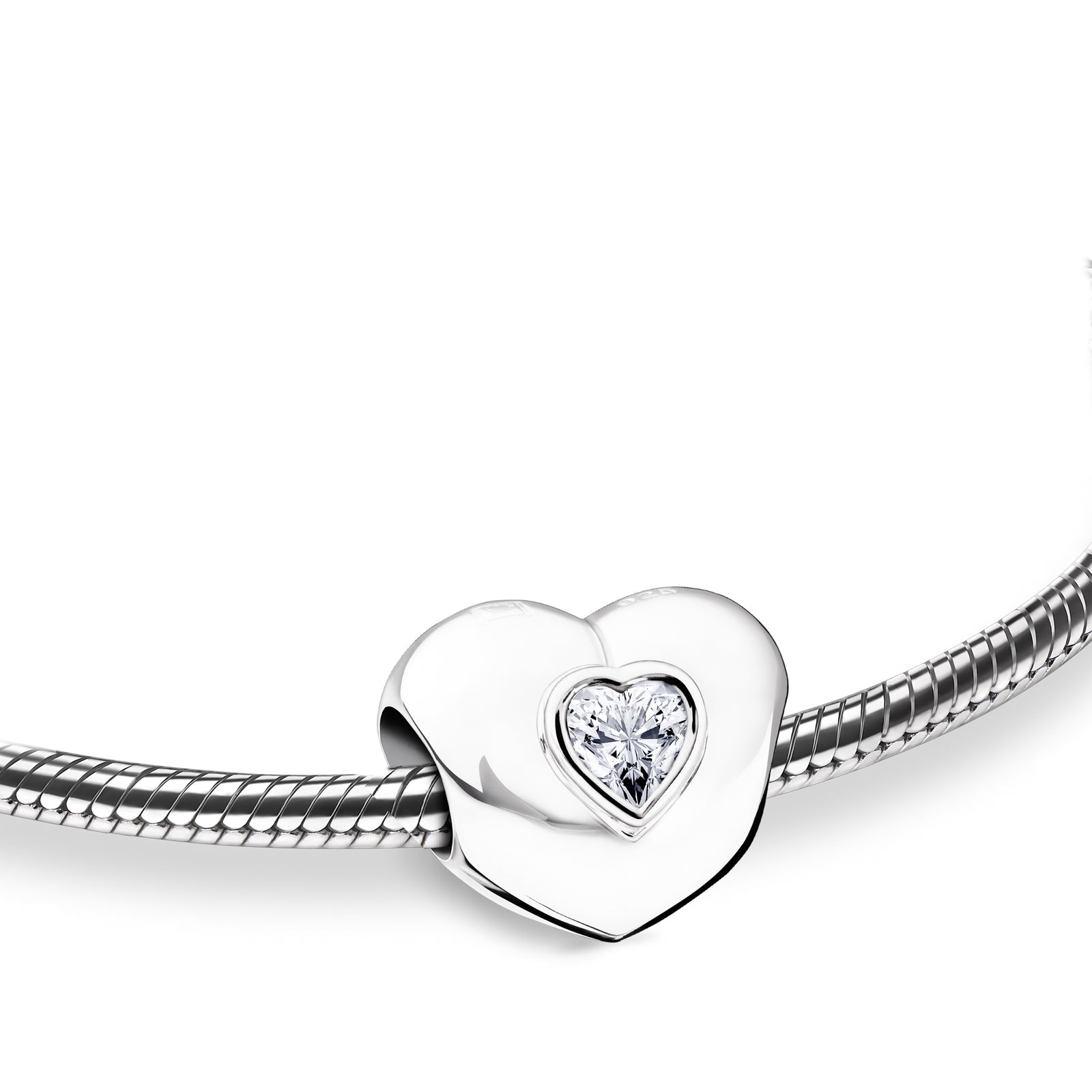 Heart to Heart Sterling Silver Cremation Bracelet Bead with Clear Crystal