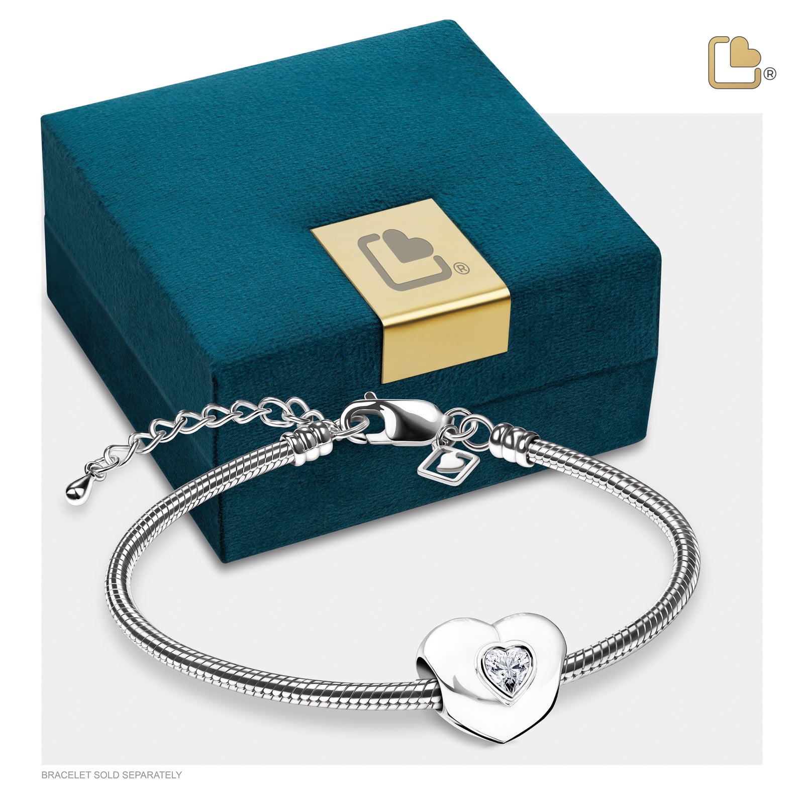 Heart to Heart Sterling Silver Cremation Bracelet Bead with Clear Crystal