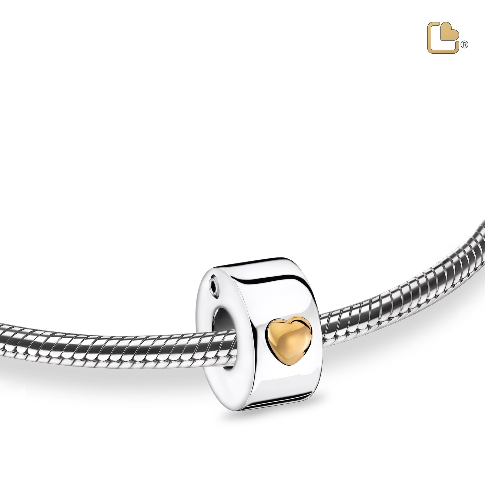 Glowing Heart Rhodium Plated Gold Vermeil Cremation Bracelet Bead