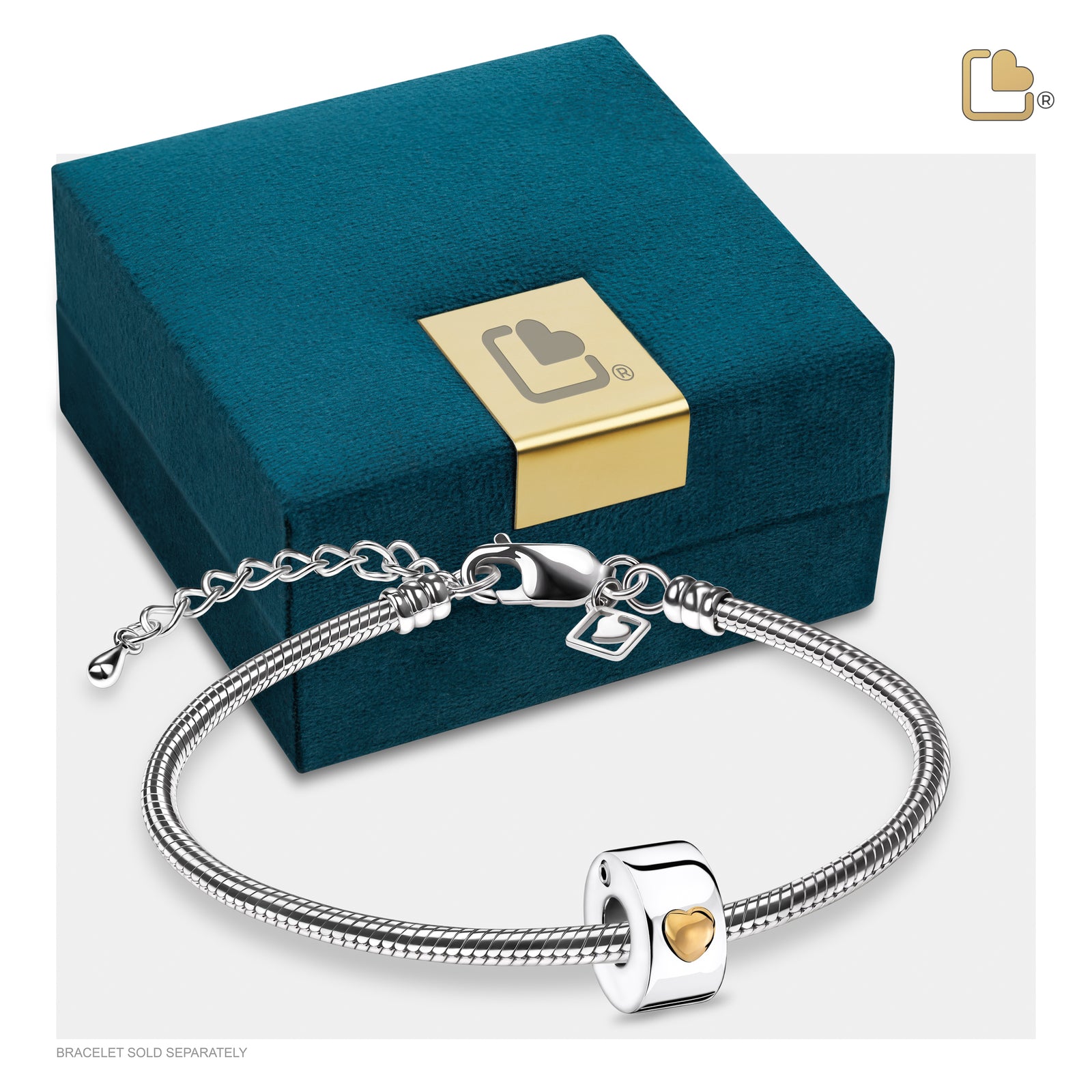 Glowing Heart Rhodium Plated Gold Vermeil Cremation Bracelet Bead