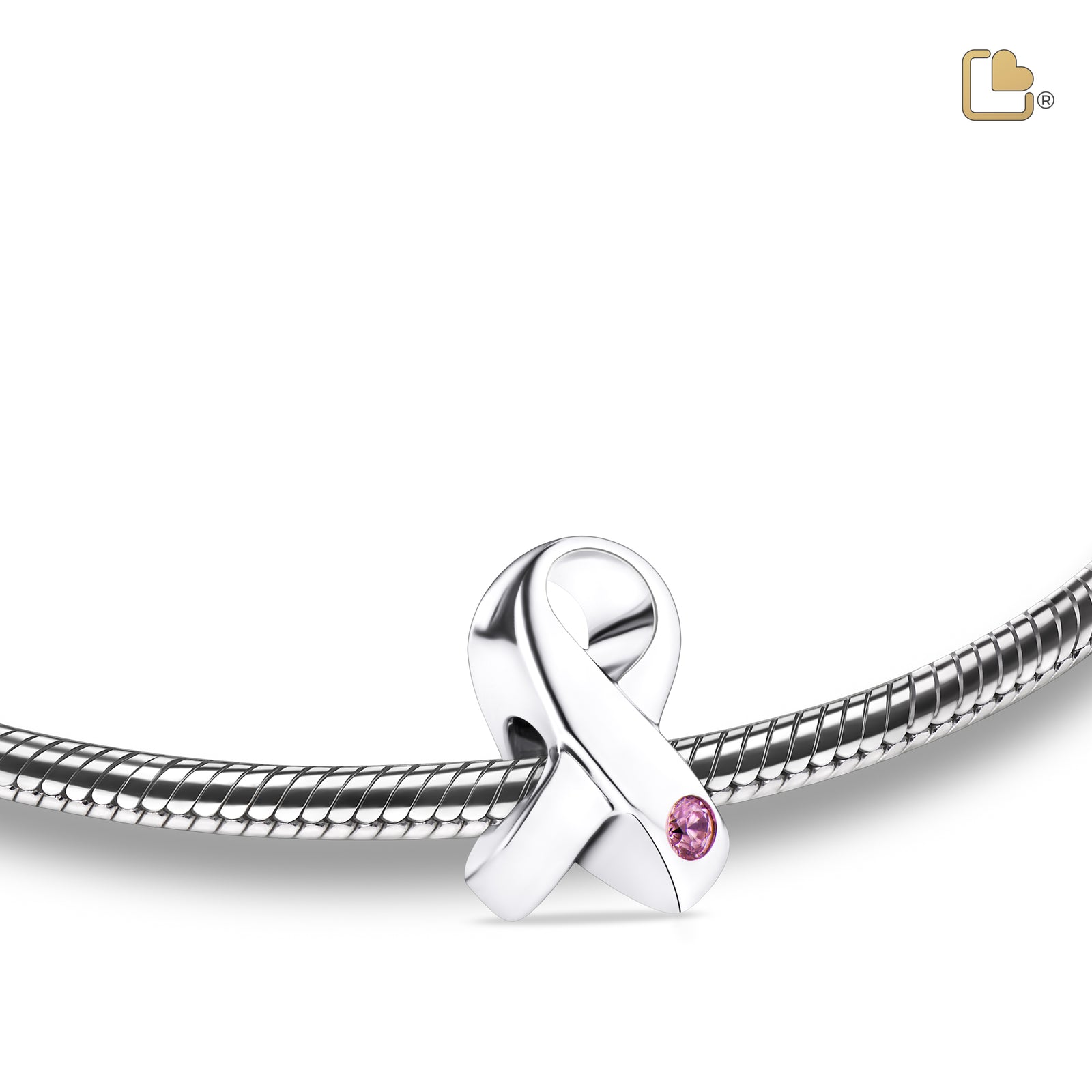 Awareness with Pink Crystal Sterling Silver Cremation Bracelet Bead