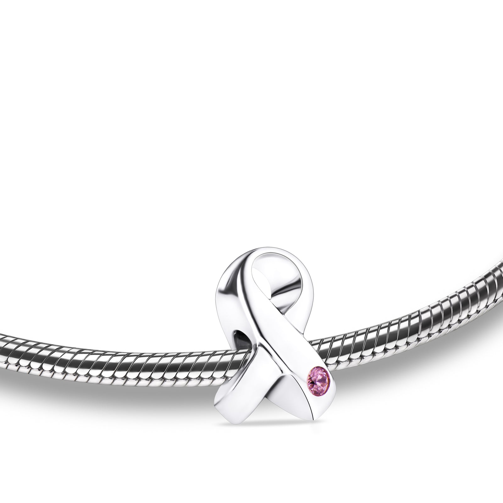 Awareness with Pink Crystal Sterling Silver Cremation Bracelet Bead