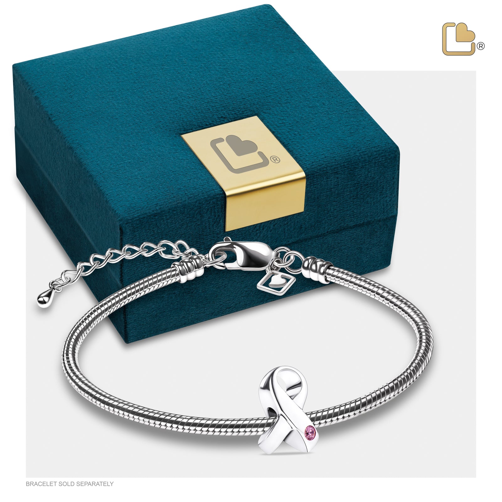 Awareness with Pink Crystal Sterling Silver Cremation Bracelet Bead