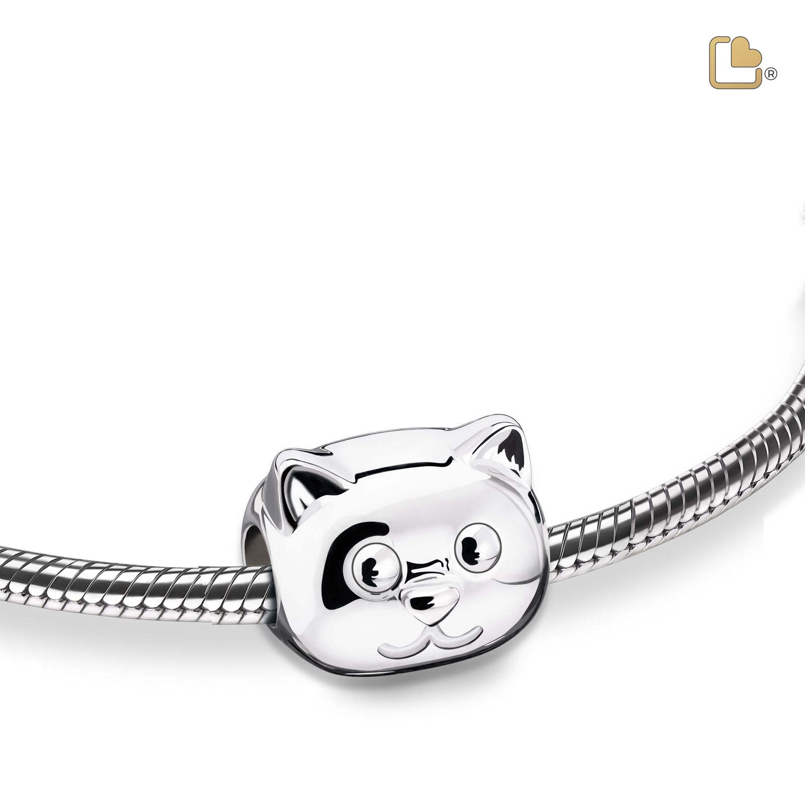 Cat Rhodium Plated Sterling Silver Cremation Bracelet Bead
