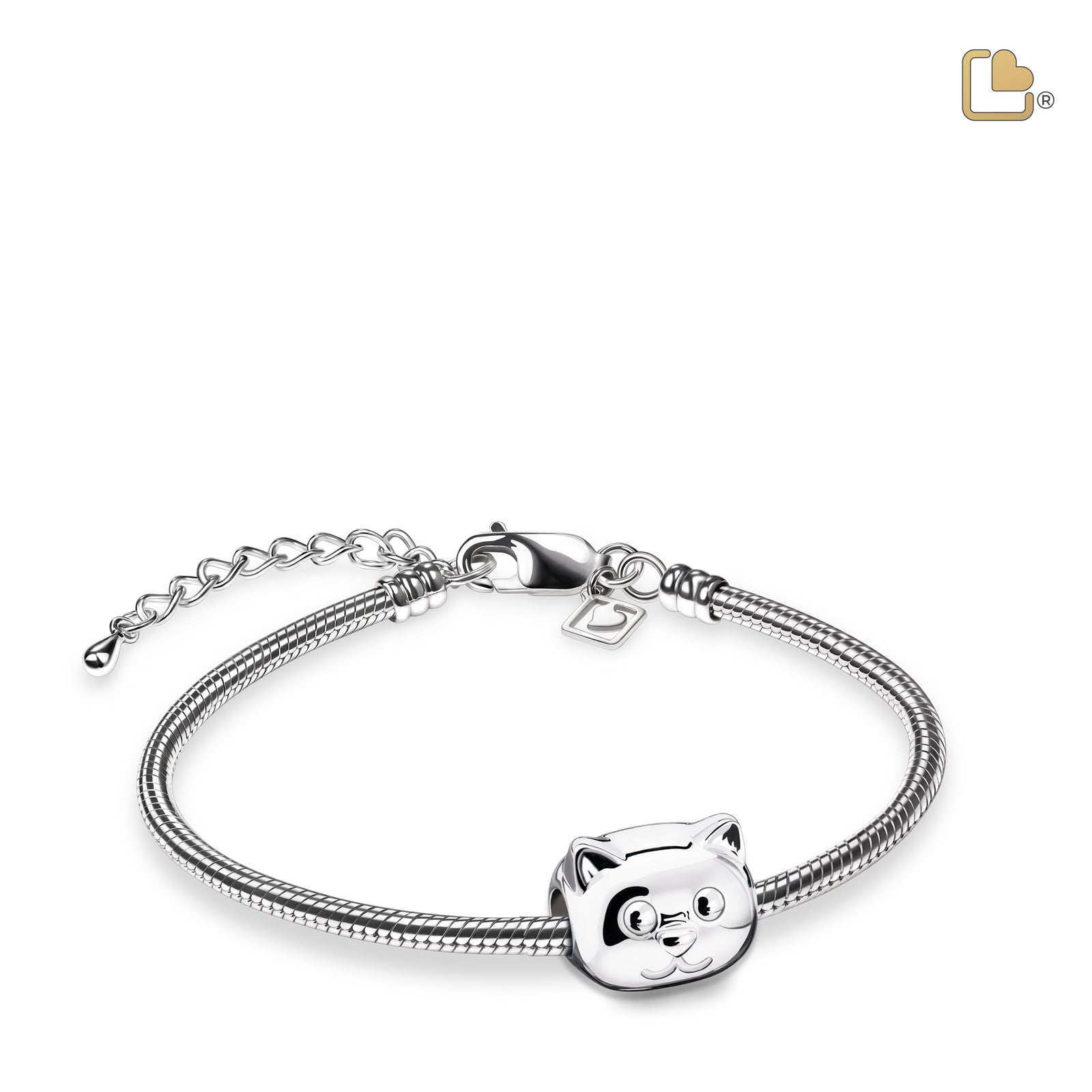 Cat Rhodium Plated Sterling Silver Cremation Bracelet Bead