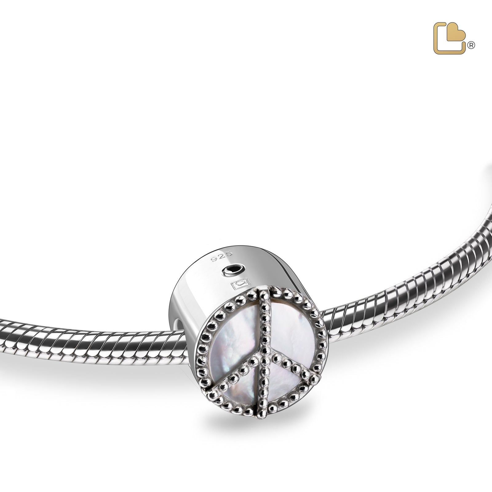 Peace Mother of Pearl Rhodium Plated Cremation Bracelet Bead