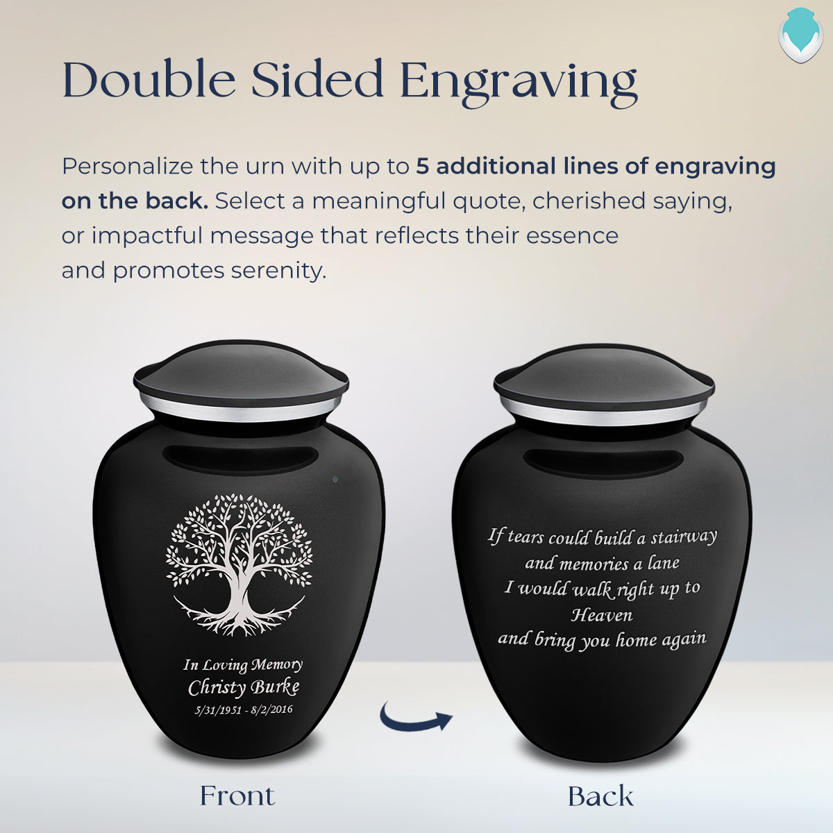 Adult Embrace Black Tree of Life Cremation Urn
