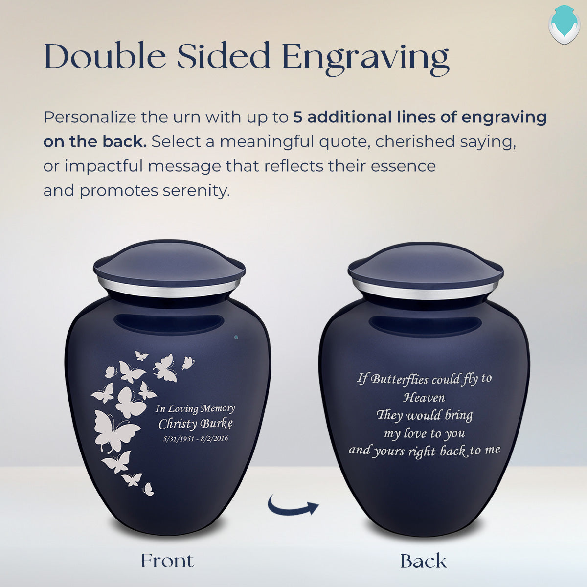 Adult Embrace Cobalt Blue Butterfly Cremation Urn