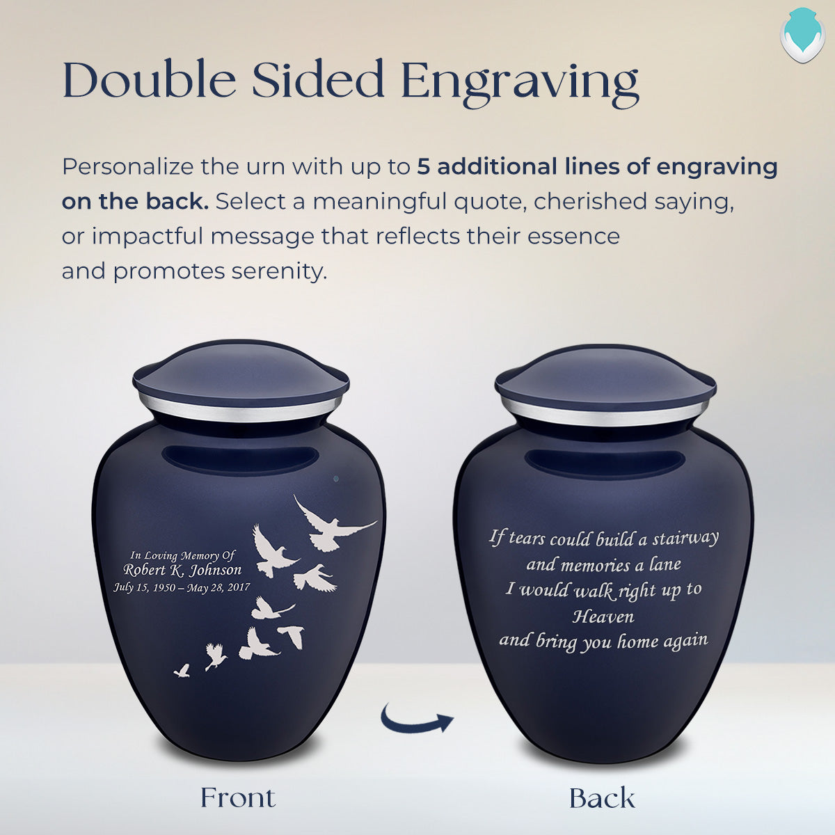 Adult Embrace Cobalt Blue Doves Cremation Urn