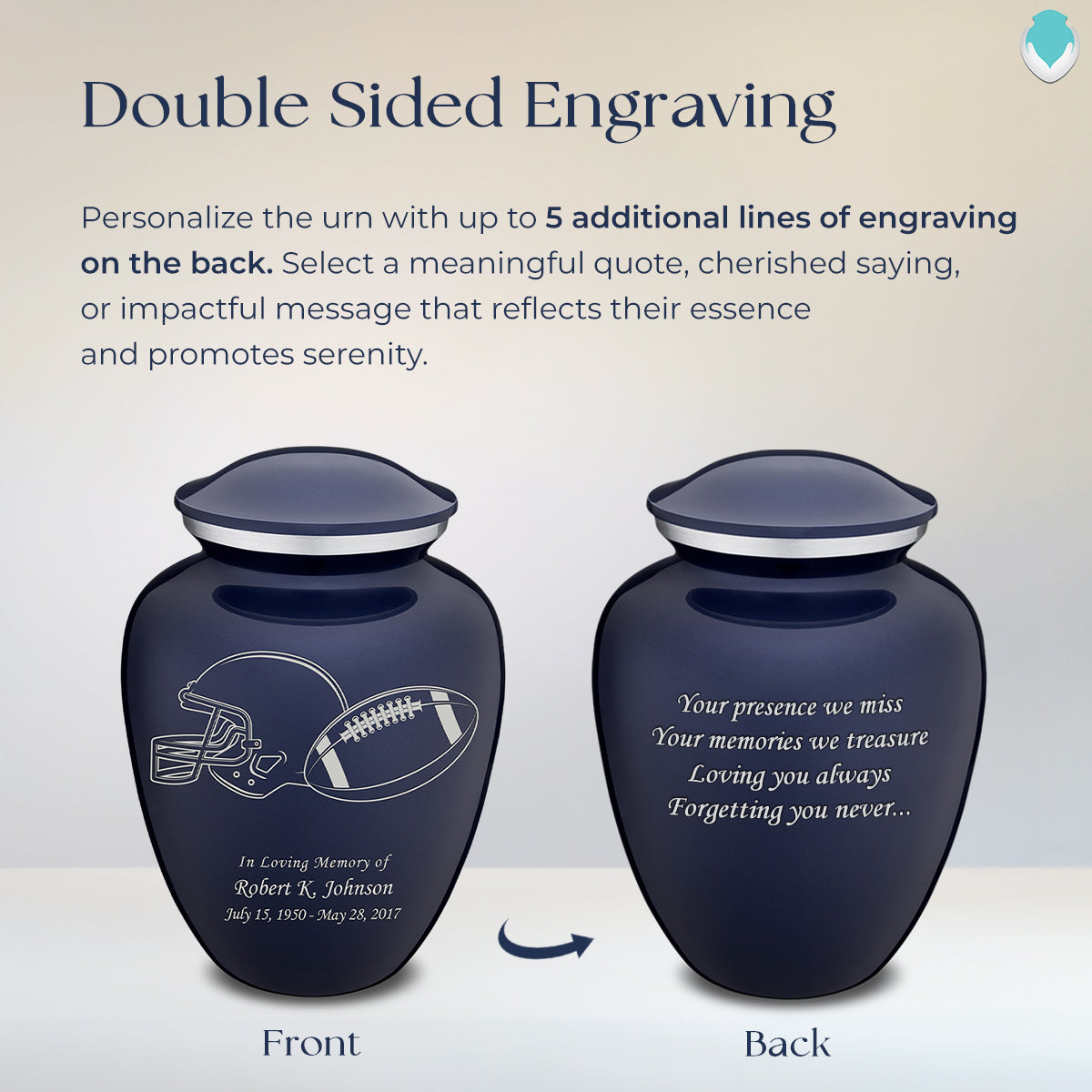 Adult Embrace Cobalt Blue Football Cremation Urn