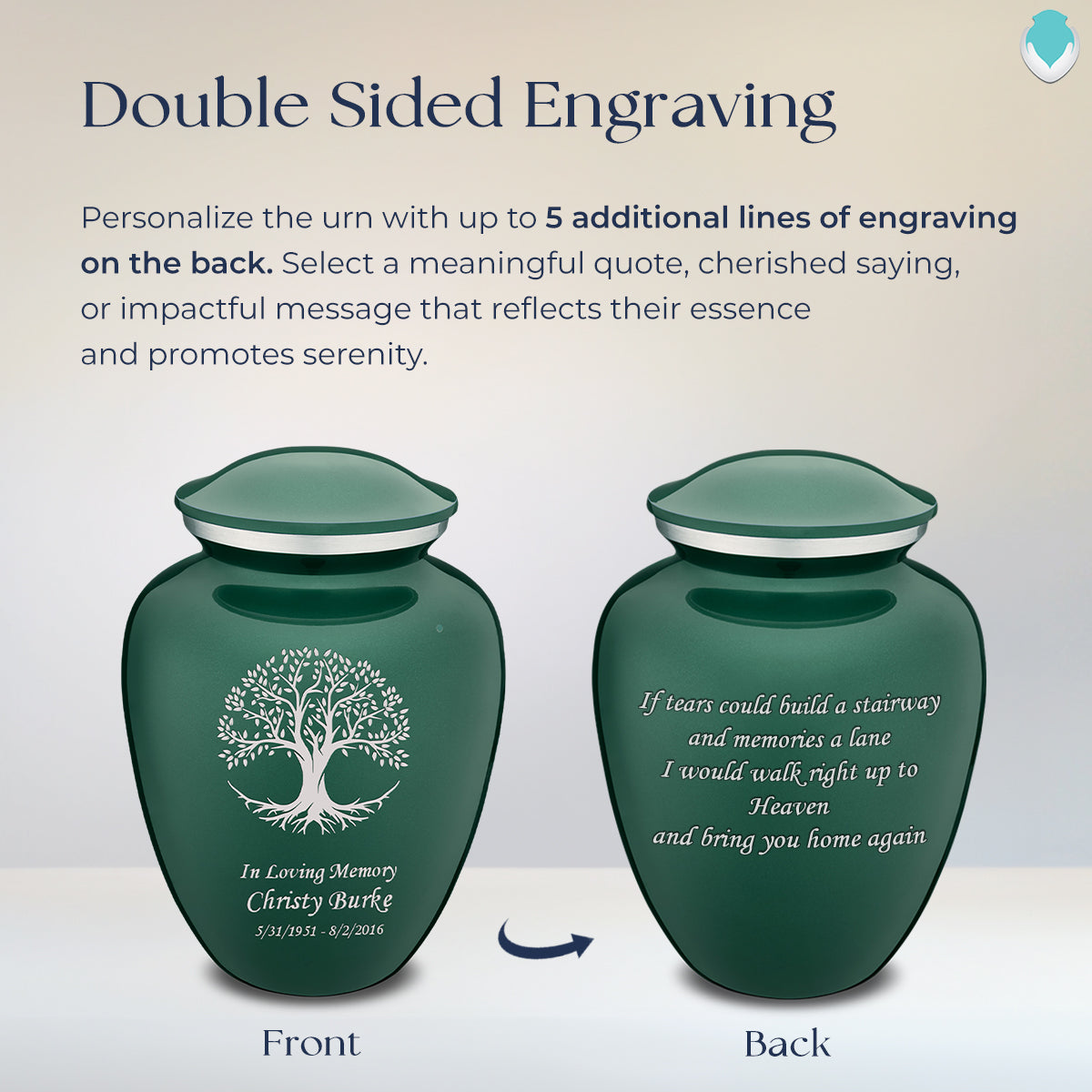 Adult Embrace Green Tree of Life Cremation Urn