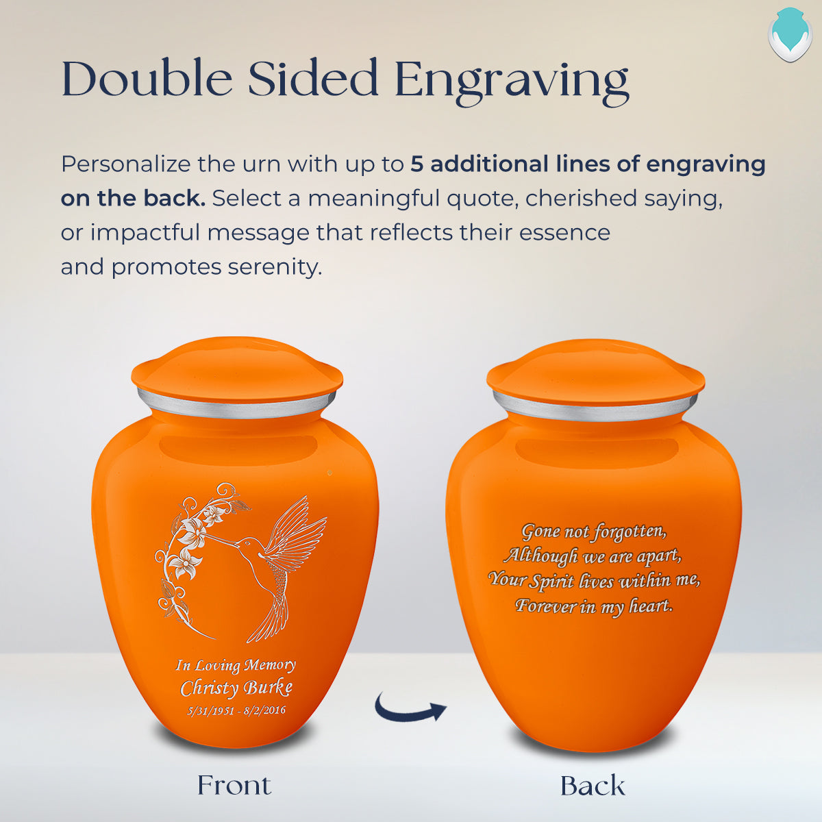 Adult Embrace Burnt Orange Hummingbird Cremation Urn