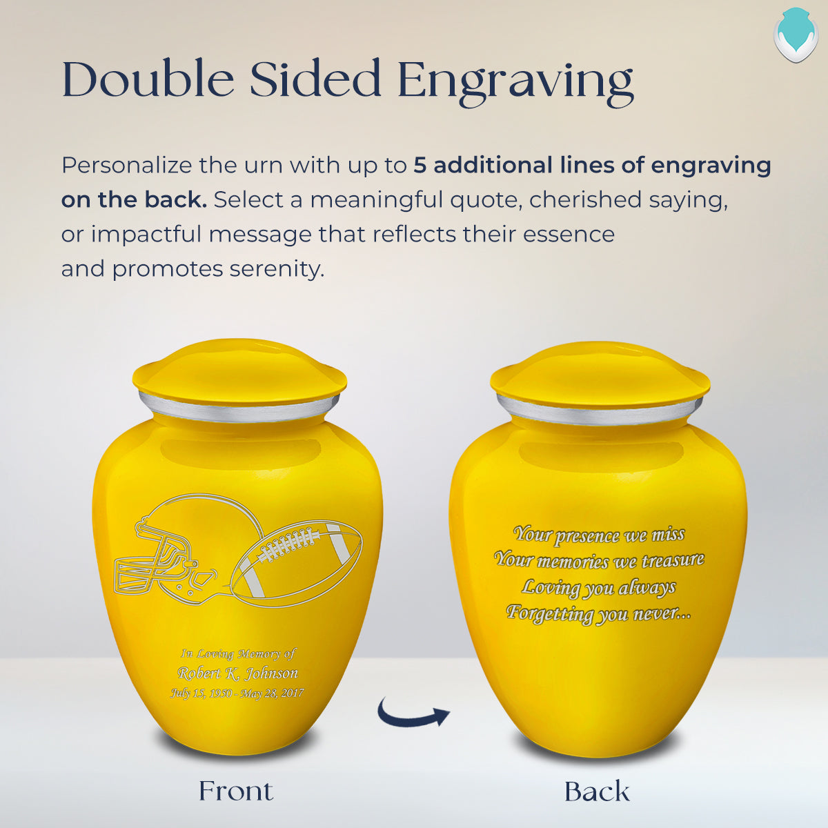 Adult Embrace Yellow Football Cremation Urn