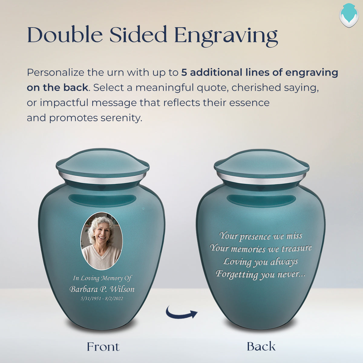 Adult Embrace Teal Portrait Cremation Urn
