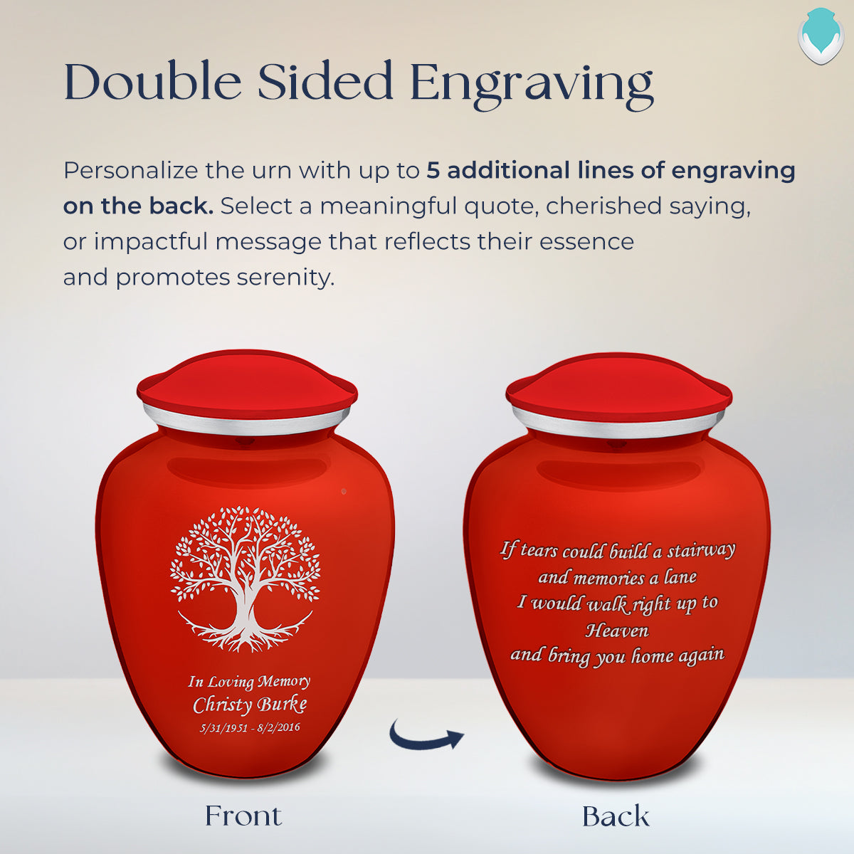 Adult Embrace Bright Red Tree of Life Cremation Urn