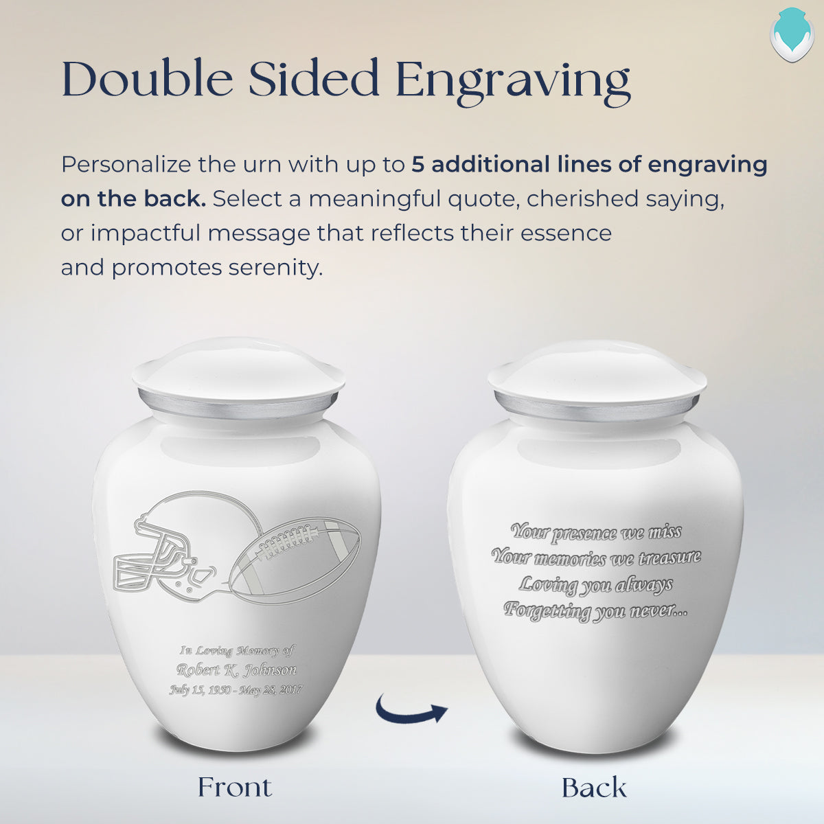 Adult Embrace White Football Cremation Urn