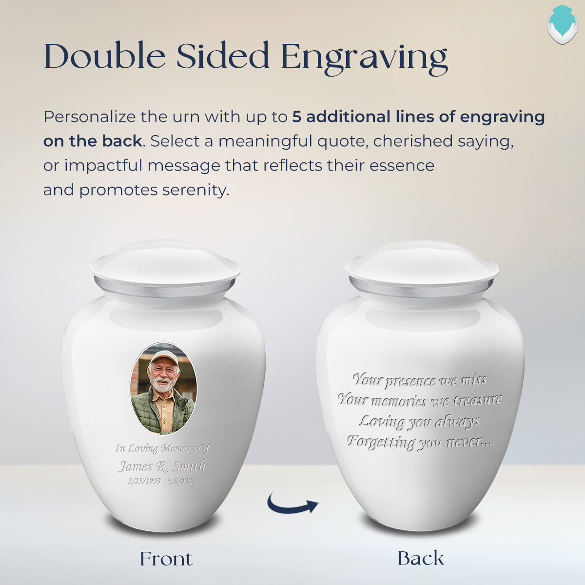 Adult Embrace White Portrait Cremation Urn