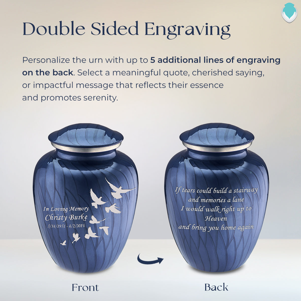 Adult Embrace Pearl Cobalt Blue Doves Cremation Urn