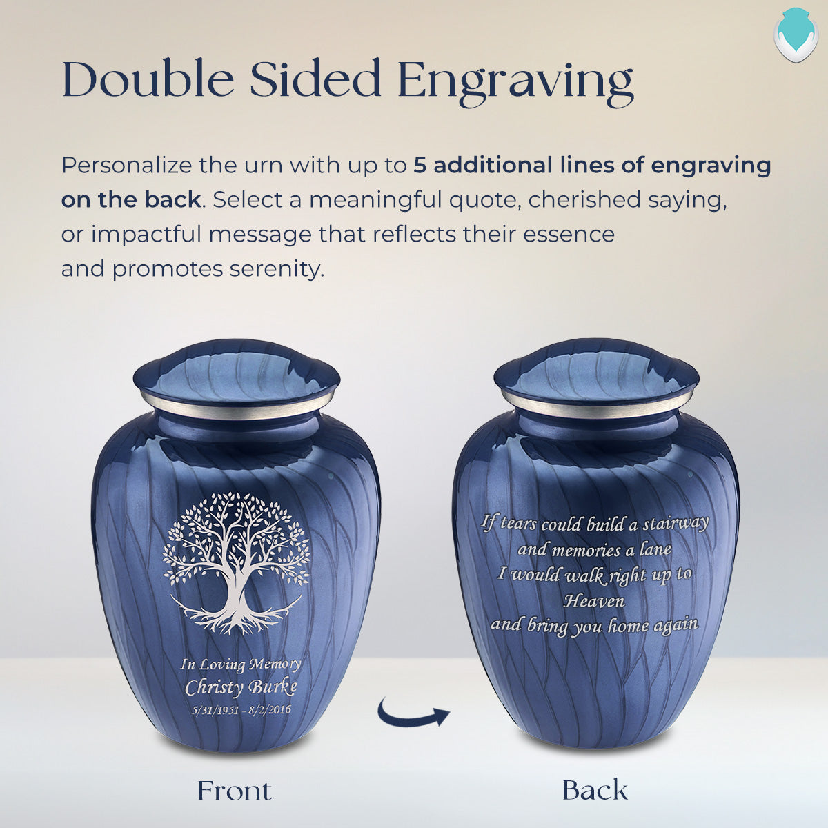 Adult Embrace Pearl Cobalt Blue Tree of Life Cremation Urn