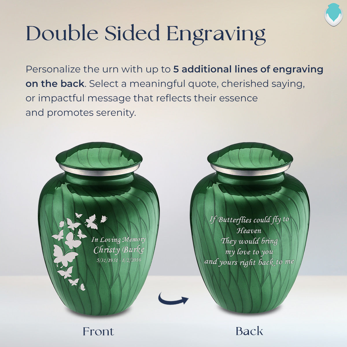 Adult Embrace Pearl Green Butterfly Cremation Urn