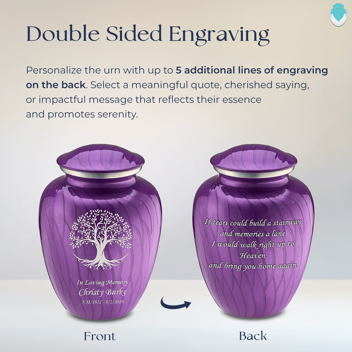 Adult Embrace Pearl Purple Tree of Life Cremation Urn