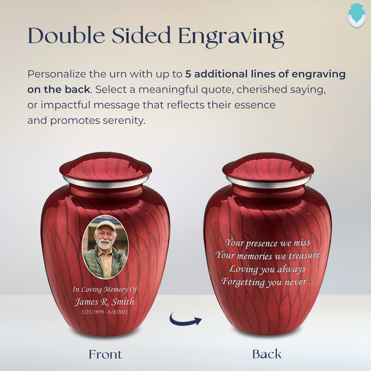 Adult Embrace Pearl Candy Red Portrait Cremation Urn