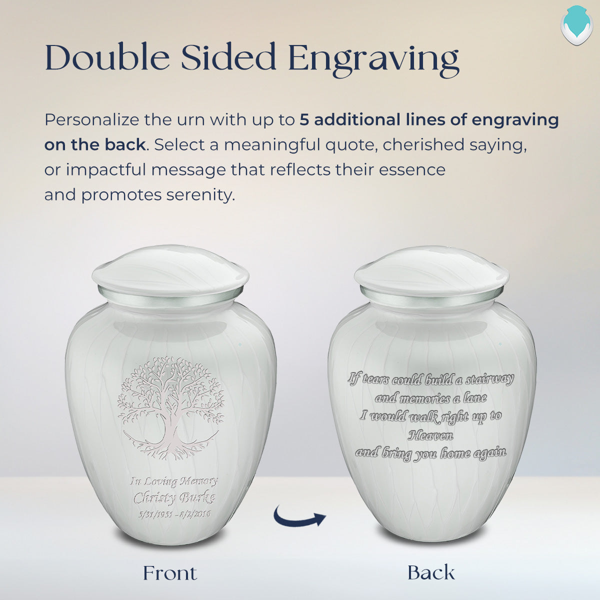 Adult Embrace Pearl White Tree of Life Cremation Urn