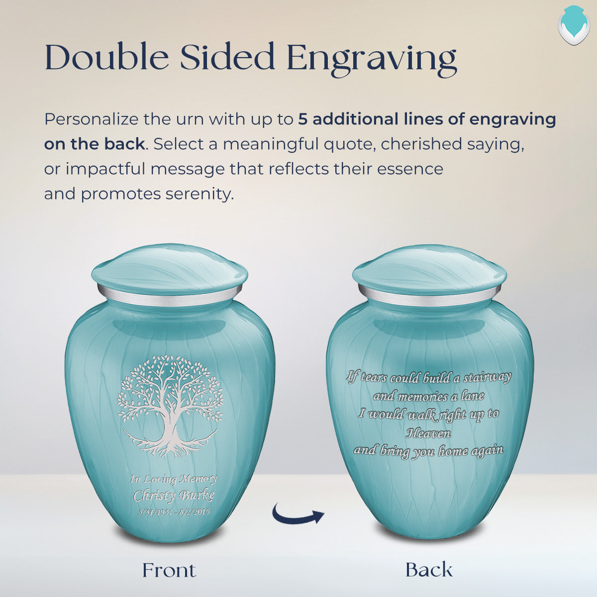 Adult Embrace Pearl Light Blue Tree of Life Cremation Urn