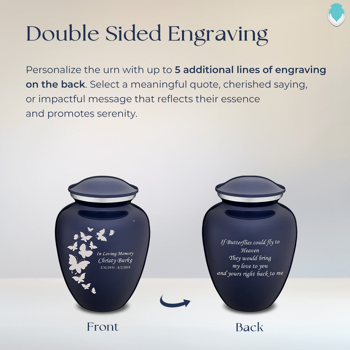 Medium Embrace Cobalt Blue Butterfly Cremation Urn