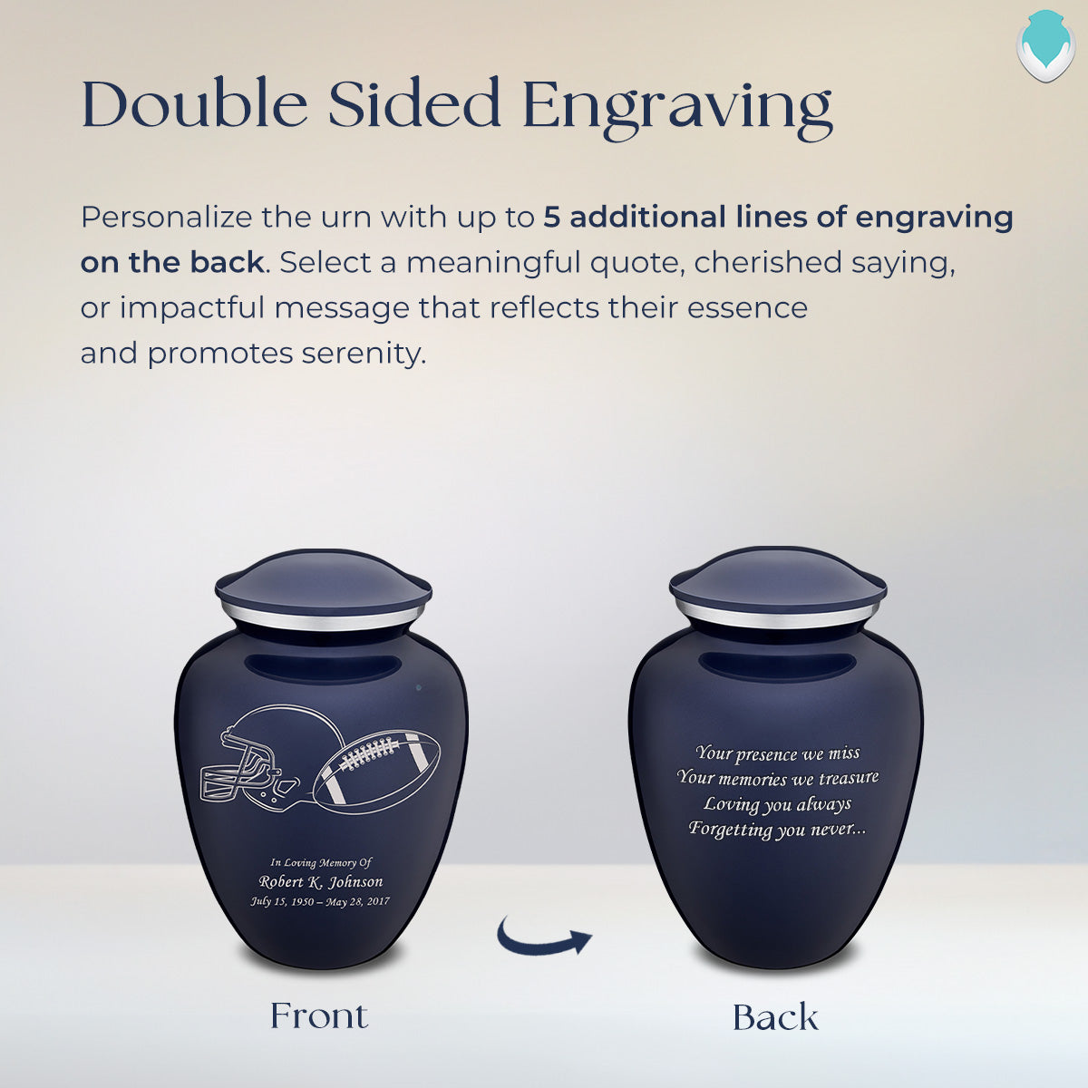 Medium Embrace Cobalt Football Cremation Urn