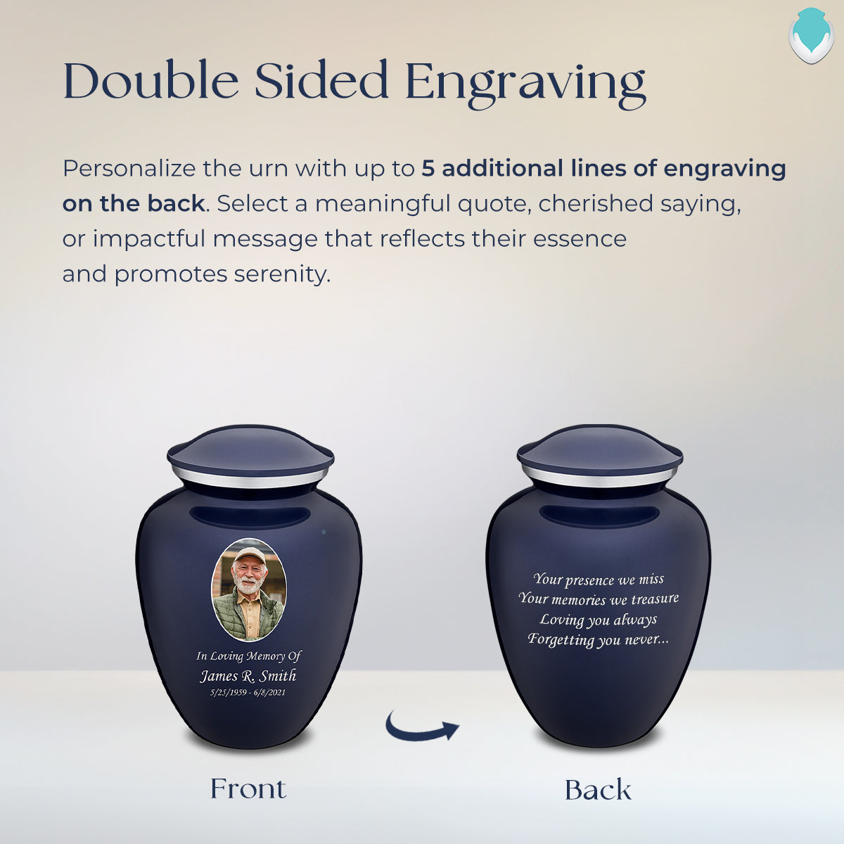 Medium Embrace Cobalt Blue Portrait Cremation Urn