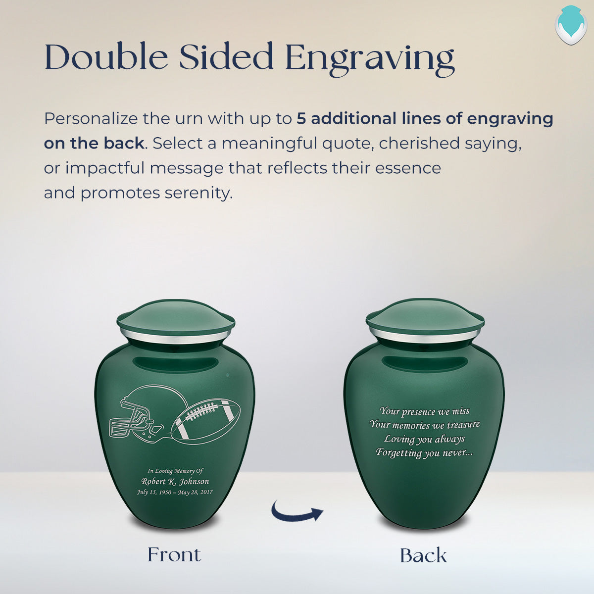 Medium Embrace Green Football Cremation Urn