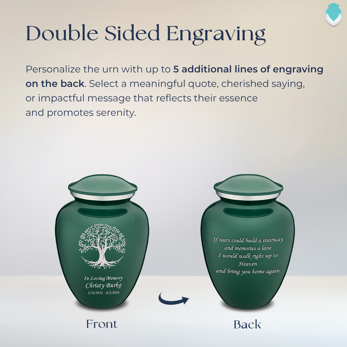 Medium Embrace Green Tree of Life Cremation Urn