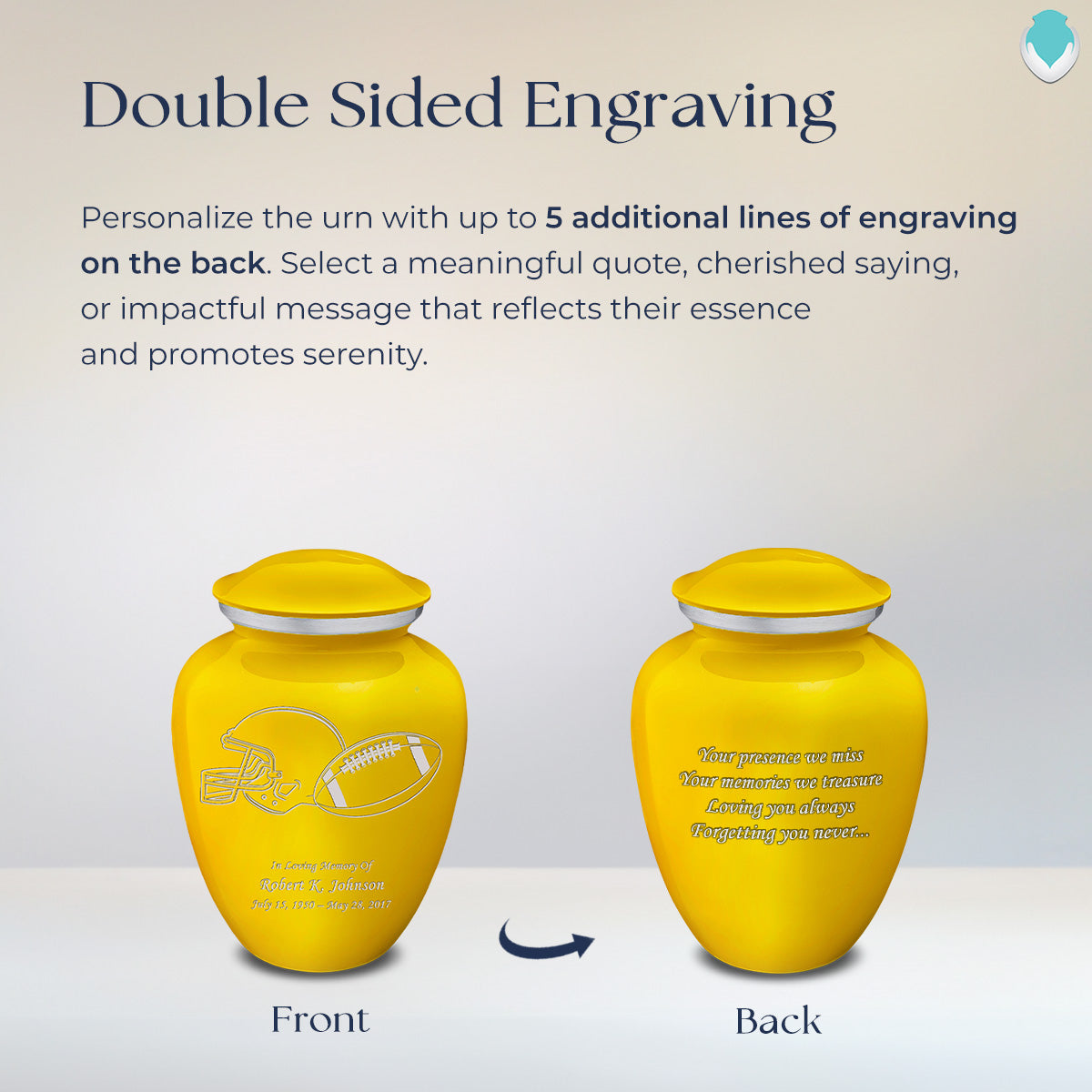Medium Embrace Yellow Football Cremation Urn