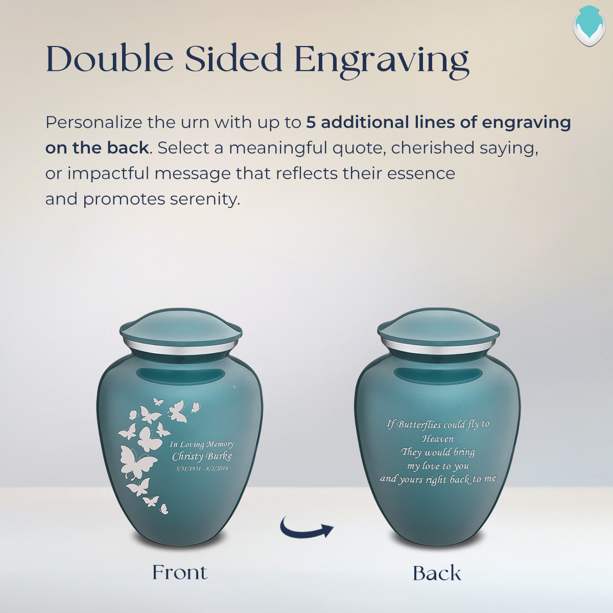 Medium Embrace Teal Butterfly Cremation Urn