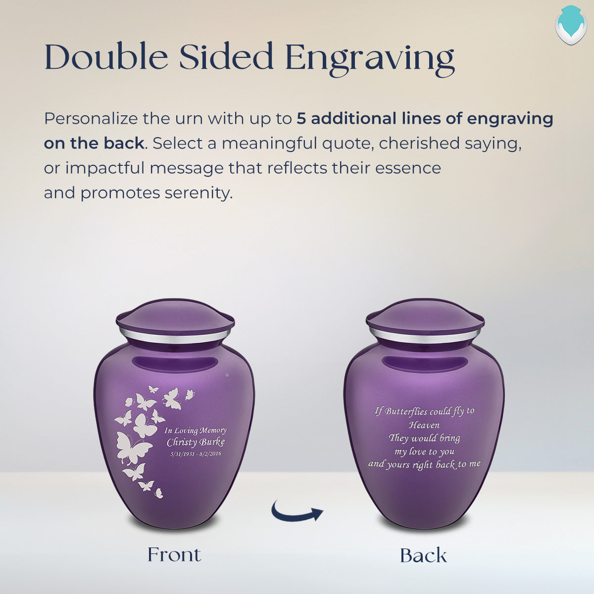 Medium Embrace Purple Butterfly Cremation Urn