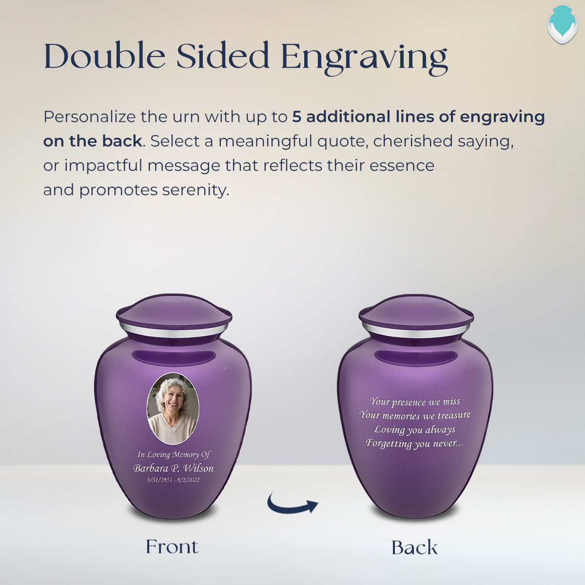 Medium Embrace Purple Portrait Cremation Urn