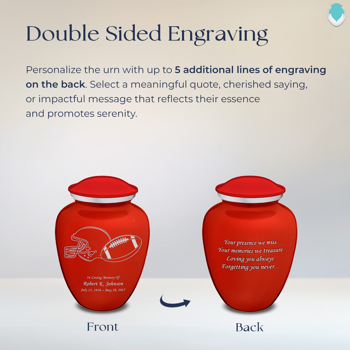 Medium Embrace Bright Red Football Cremation Urn