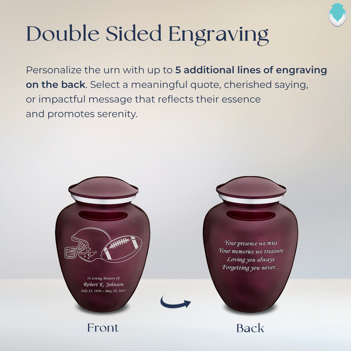 Medium Embrace Cherry Purple Football Cremation Urn