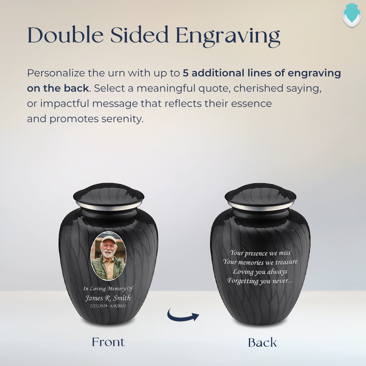 Medium Embrace Pearl Black Portrait Cremation Urn