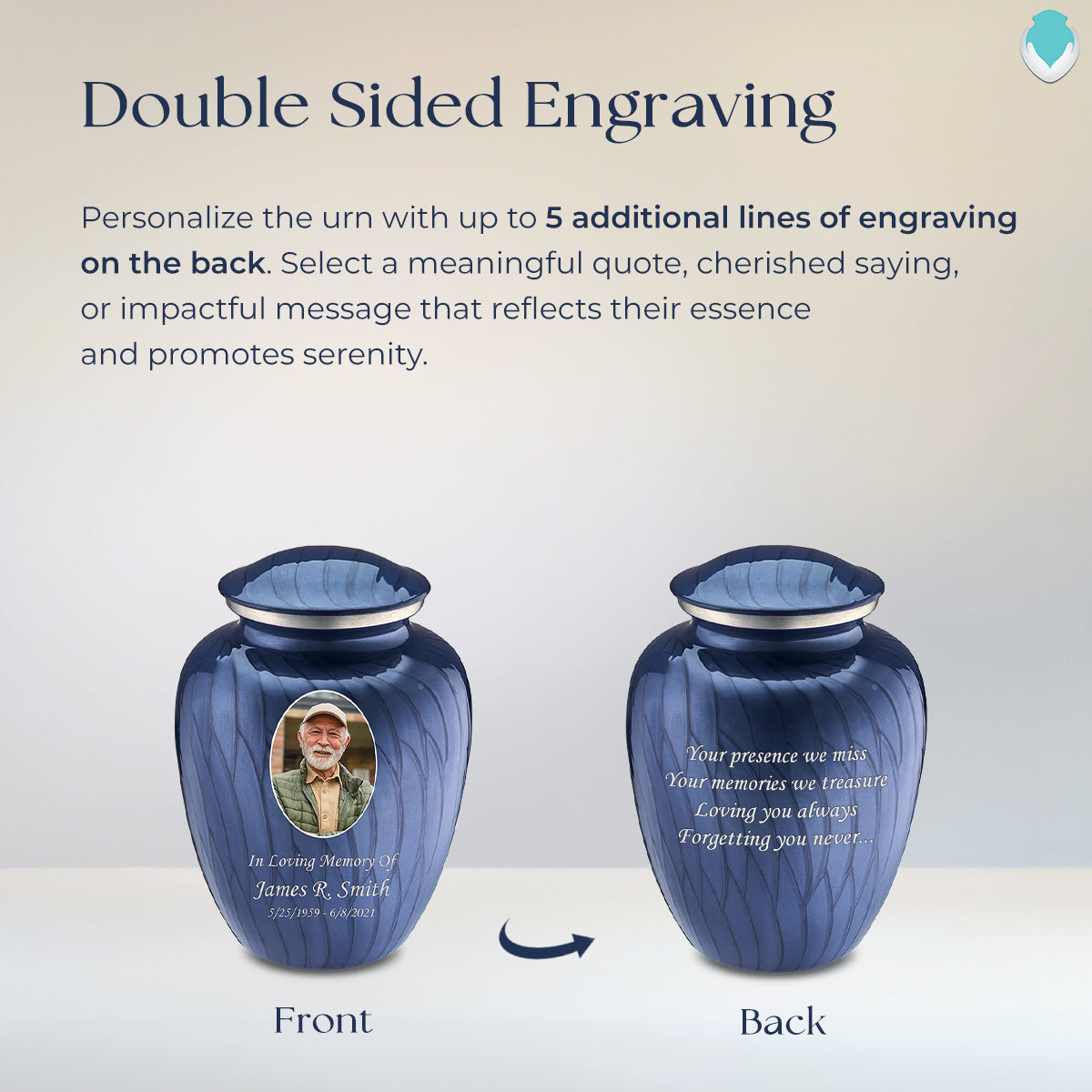 Medium Embrace Pearl Cobalt Blue Portrait Cremation Urn