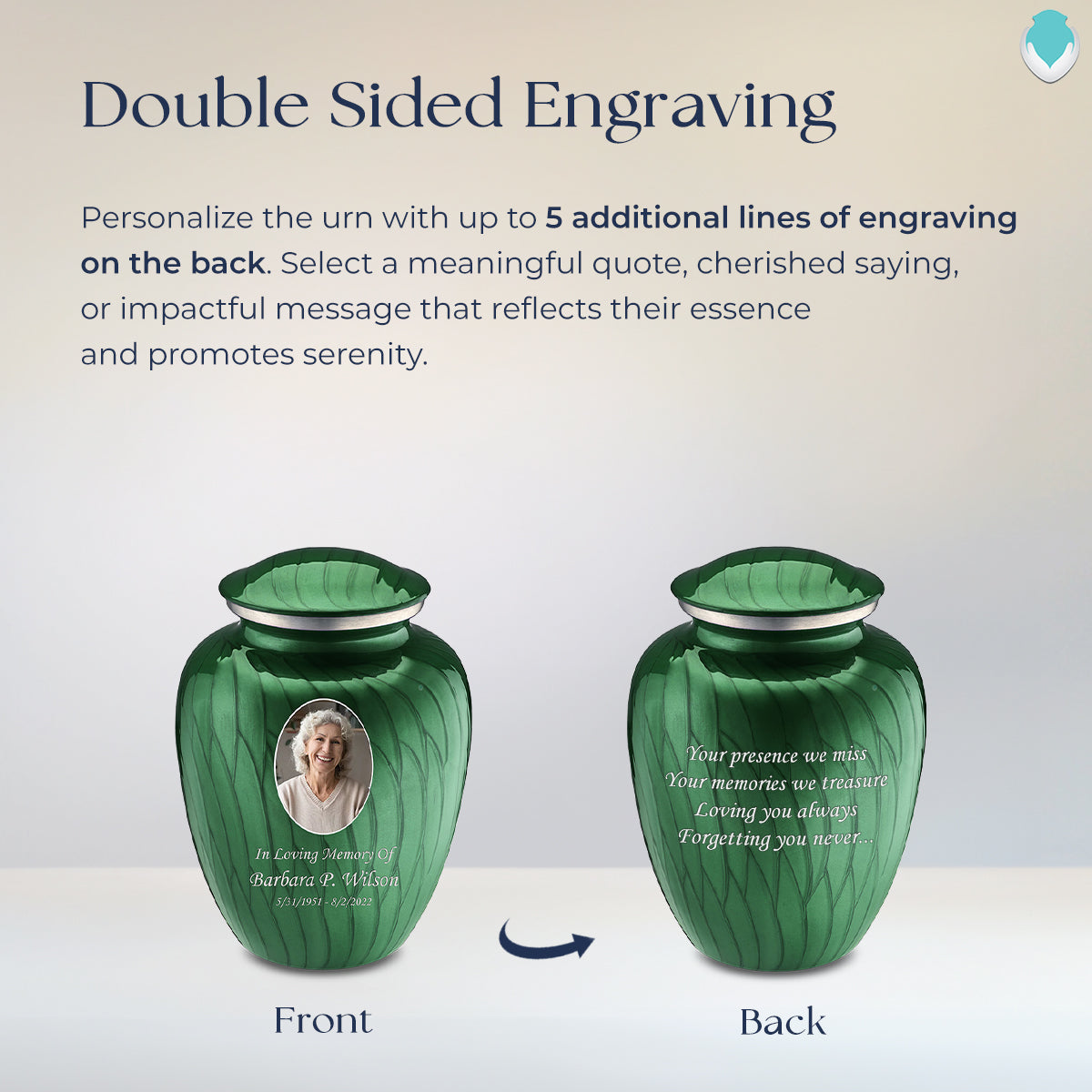Medium Embrace Pearl Green Portrait Cremation Urn