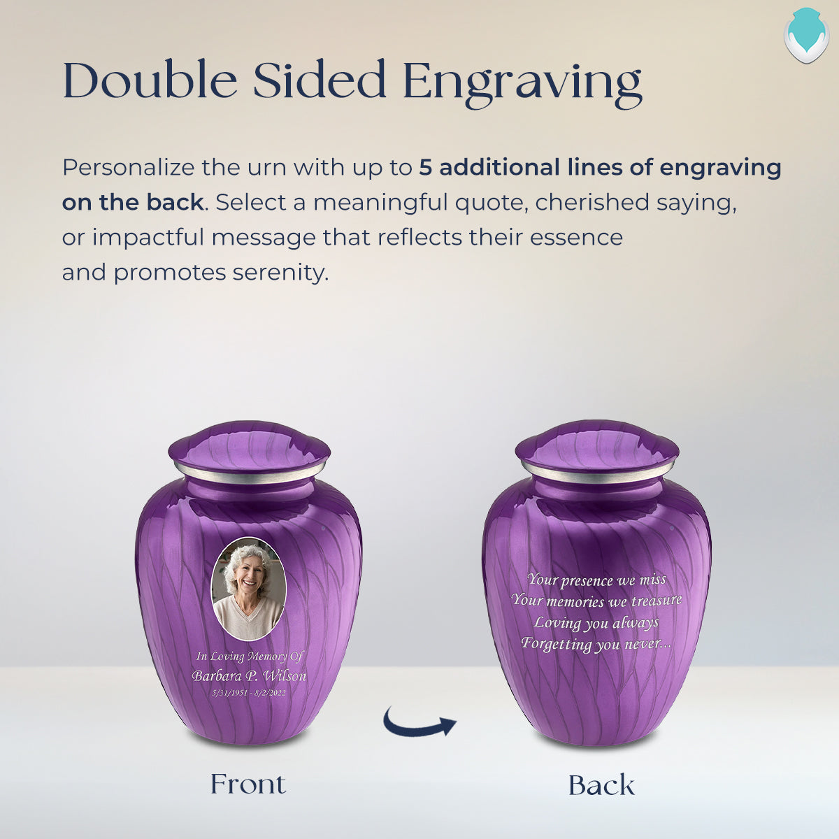 Medium Embrace Pearl Purple Portrait Cremation Urn