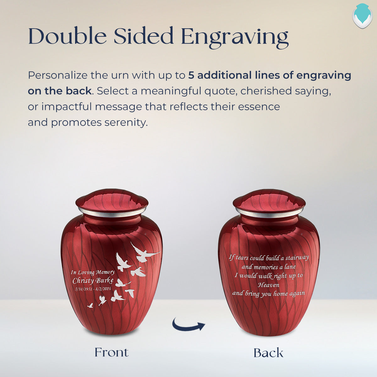 Medium Embrace Pearl Candy Red Doves Cremation Urn