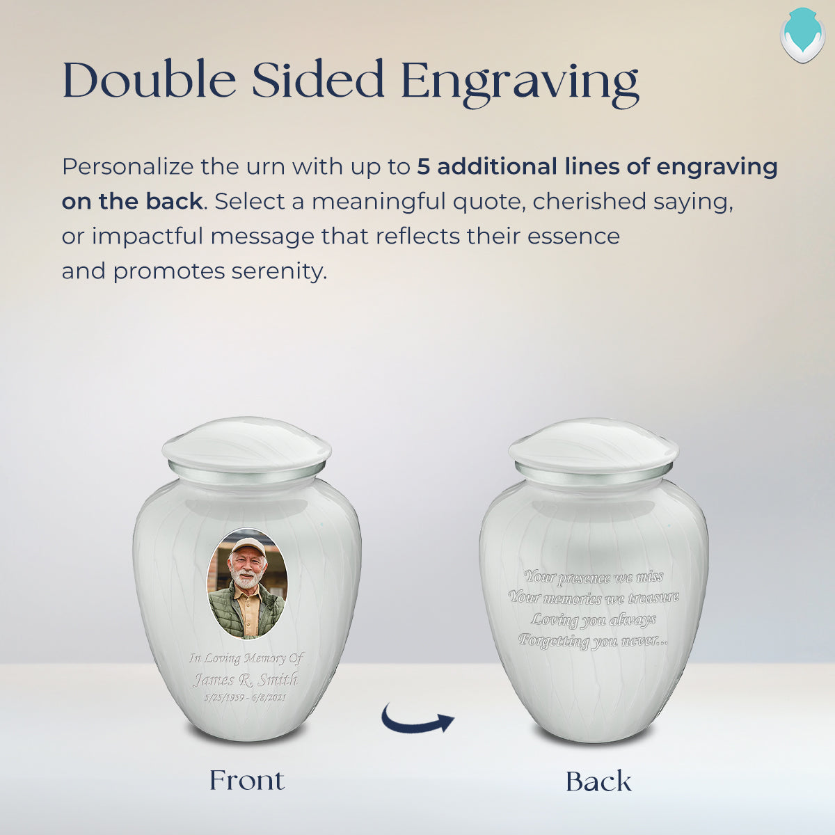 Medium Embrace Pearl White Portrait Cremation Urn