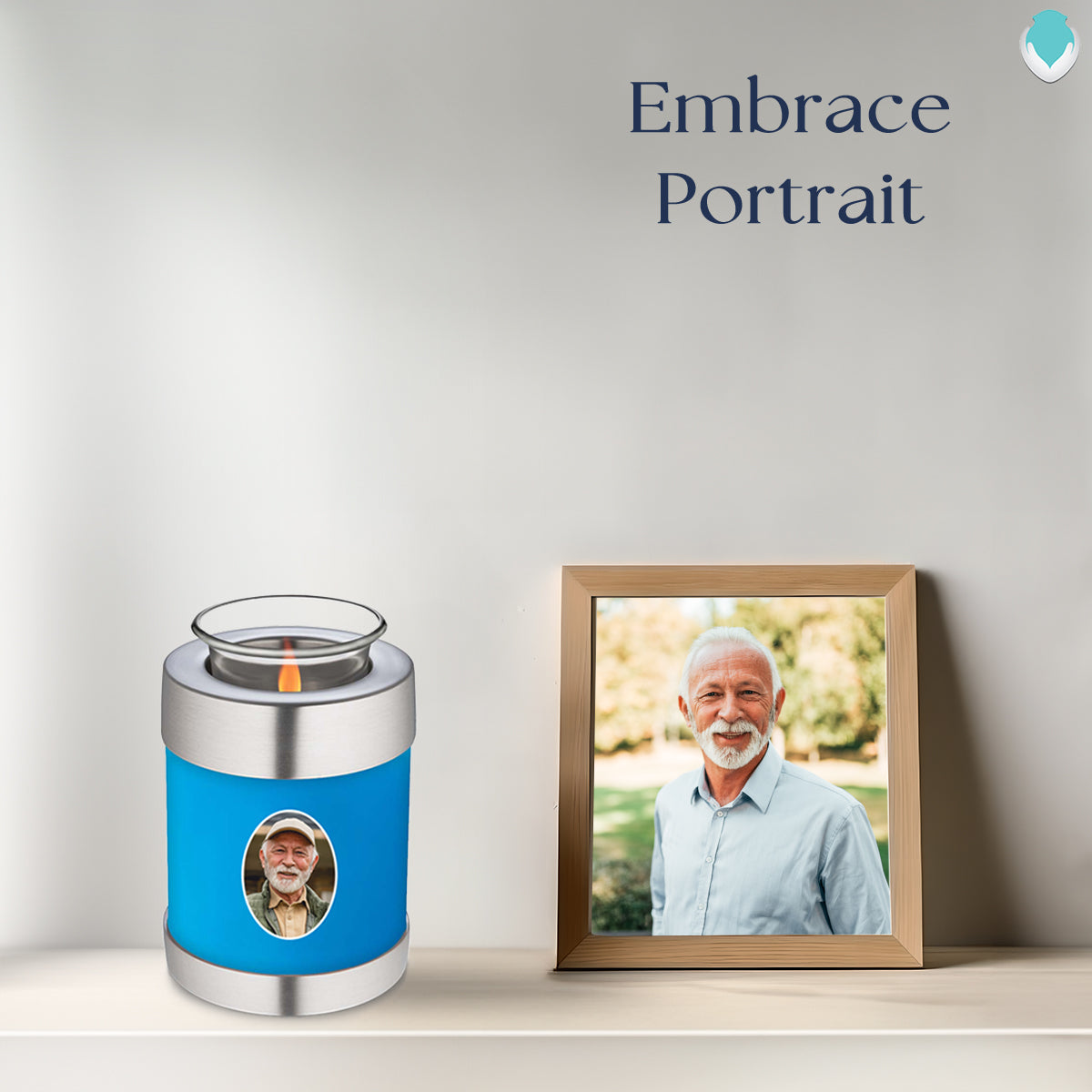 Candle Holder Embrace Racing Blue Portrait Cremation Urn